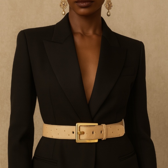 Escada Accessories - Escada Ostrich Leather Cream Beige Waist Belt with Gold Buckle